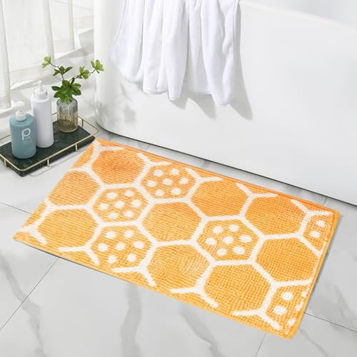Mateju Badematte Chenille 40 50 60, Badematte rutschfest Waschbar Badezimmerteppich in Chenille Weich Flauschig Badteppich Saugfähige für Badvorleger Duschvorleger (525 Orange-Gelb,50x80CM)