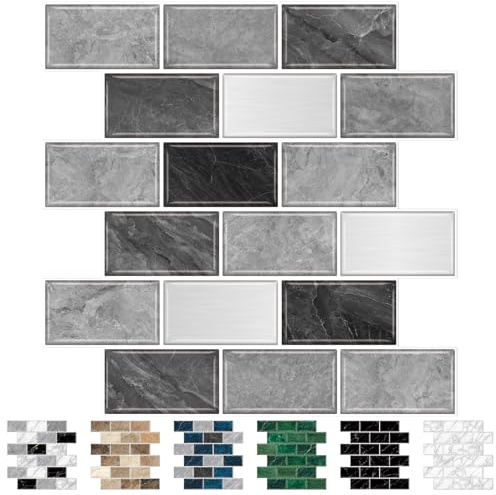 URCOLOR 10 Sheets Peel and Stick Wall Tiles Stickers, Self Adhesive Wall Tiles for Kitchen Bathroom, 30.5x30.5cm Splashback Grey