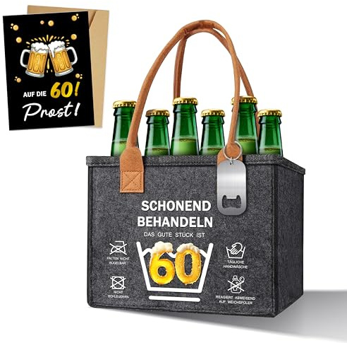 60 Geburtstag Mann, Männerhandtasche Bier mit Flaschenöffner und Grußkarte,60.Geburtstag Mann Bier Geschenkbeutel,Geschenke zum 60 Geburtstag Mann(60)