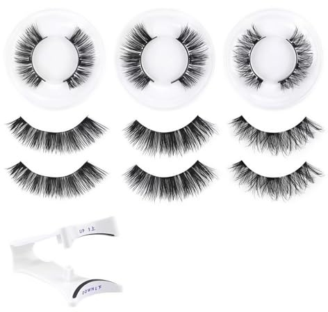 3 Pair Magnetic Eyelashes with Applicator, Reusable No Glue Lashes | Natural Look False Lashes for Everyday Wear and Special Occasions, Easy Makeup Accessory