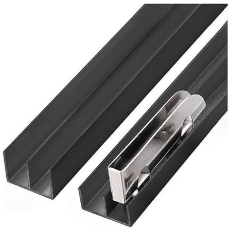 Sliding Glass Window Track, Dual Channel Glass Sliding Door Track Kit Black Aluminum 5-8mm 50-200cm(80cm)