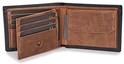 DONBOLSO Geldbörse Zürich - Großes Portemonnaie aus Leder für Herren - Geldbeutel und RFID Schutz - Geldbörse mit Münzfach - Portmonee für Männer - Vintage Schwarz-Braun