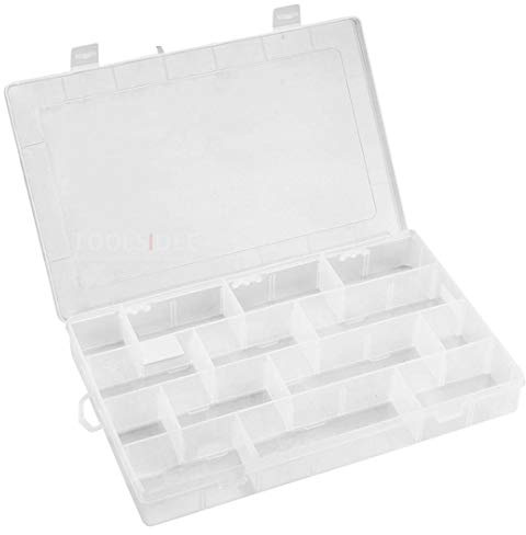 TOPEX Organizer 35 x 22,8 x 4,9 cm, Sortimentskasten | Mit 14 verstellbaren Fächern, Kunststoff Aufbewahrungsbox mit transparentem Deckel und Kunststoffverschlüssen