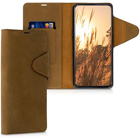 kalibri Étui Portefeuille Compatible avec Samsung Galaxy A80 - Étui à Rabat pour Smartphone en Cuir avec Compartiment Carte et Support - Marron