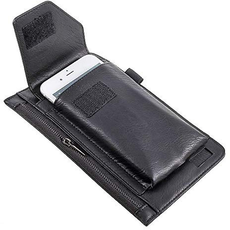 DFV mobile - Vertical Belt Case with Pouch for Mobile Phone & Internal Zip Pocket Compatible with MYPHONE Hammer Axe LTE - Black