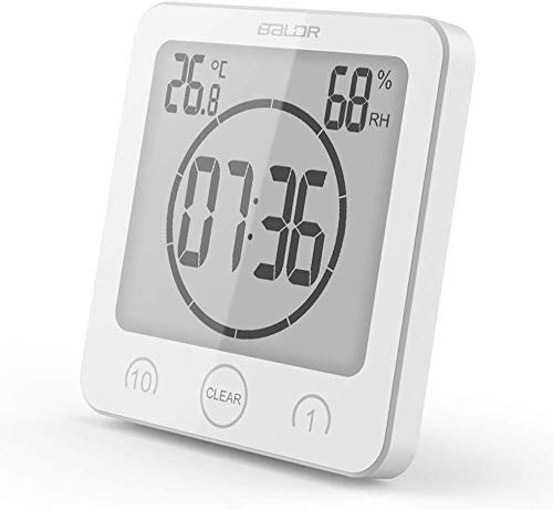 FXxswey LCD Numérique Horloge De Douche, Imperméable Salle De Bains Minuterie Température Humidité Mur Cuisine (Blanc-1)