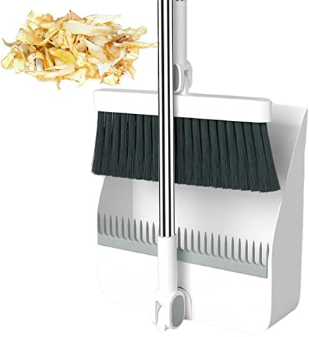 Juego de escoba y recogedor con mango largo | Escoba giratoria de 180 grados y recogedor | Juego de barredora y recogedor para casa, oficina, vestíbulo, comedor, baño, garaje