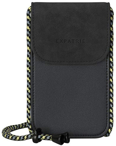 Expatrié Handytasche zum Umhängen Damen Schwarz - Amelie - Handy Umhängetasche aus Veganem Kunstleder mit Geldbörse - Verstellbare Schulterkordel