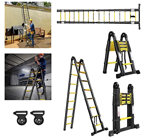LARS360 Teleskopleiter 5m Alu-teleskopleiter Belastbarkeit 150kg Rutschfester Aluleiter Klappleiter Schiebeleiter Sprossenleiter Ausziehleiter Teleskop-Design Mehrzweckleiter Faltbar(2,5+2,5M)