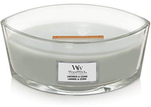 WoodWick ellipsenförmige Duftkerze mit knisterndem Docht | Lavender & Cedar | Brenndauer bis zu 50 Stunden