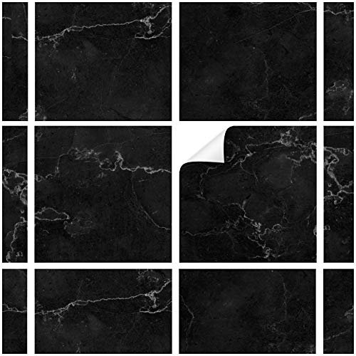 yabaduu Y042-02 - 10 adesivi per piastrelle, pellicola autoadesiva per cucina o bagno, effetto pietra naturale (marmo nero, 20 x 20 cm)