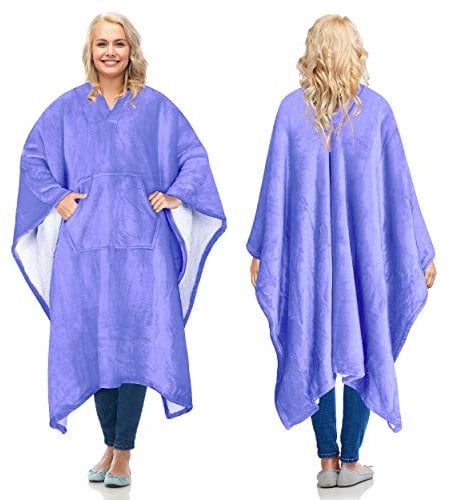 Catalonia Classy Sherpa Poncho Decke Superweiche bequeme Plüsch tragbare Fleecedecke für Erwachsene Frauen Männer Kinder Wickelhülle drinnen oder draußen, 200 x 140 cm, Lila
