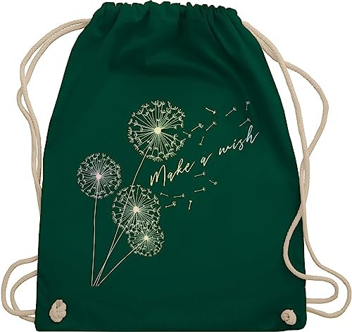 Turnbeutel Rucksack - Sprüche Statement - Pusteblume Flower - Unisize - Dunkelgrün - beutel mit blumenmuster statements wish stoffbeutel damen floral sprüchen wish. beuteltasche groß blumen