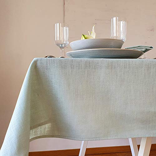 Farnberg Premium Tischdecke aus Leinen - Stofftischdecke für Küchentisch, Esstisch - Fleckschutz Tischtuch - Leinentischdecke - (135 x 250 cm) - (Uni-Mint)