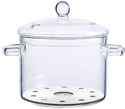 TAMUME 1,5 l Glassuppentopf für Induktionskochfeld mit Leicht zu Greifenden Knöpfen, Schmortopf mit Abgedecktem Deckel für Gemüse und Suppe