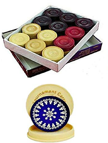 Kalindri Sports Carrom Zubehör Set - Hochfertige Münzen und Striker (Holz, Turnieraufkleber)