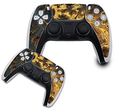 Finest Folia Schutzfolie kompatibel mit PS5 Sticker Hülle für Spiele Konsolen Controller Gehäuse Aufkleber Vinyl Folie Skin gegen Kratzer Design Cover R140 (Controller Set, Nr. 7 Goldpuder)