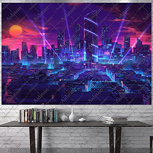 Aidatain Gaming-Stadtlandschaft Tapisserie Punk Neon Streetscape Tapisserie Flanell riesige Größe 220 x 180 cm Wandteppich für Schlafzimmer Wohnzimmer GTCCAT311