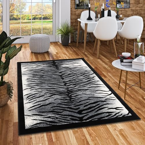 Pergamon Designer Teppich Samba Modern Grau Schwarz Zebra in 5 Größen