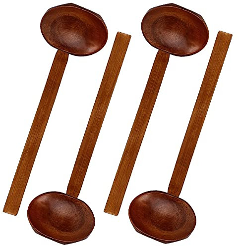 Cucharas de Madera, 4Piezas Cuchara de Tortuga de Manejar Largo Japonés Cuchara Ajisen Ramen Cuchara de Sopa Madera Premium para Gachas Sopa Ramen Olla Caliente