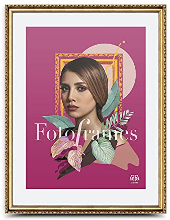 aFFa frames, Goldi, Bilderrahmen Holz, photo frame, ornamental, holzrahmen, Vintage Rahmen aus Holz mit Acrylglas, bilderrahmen gold 61x91.5 cm