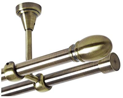 Rollmayer Gardinenstange - Hanging Rod, Metall, Deckenmontage, Glänzend, Gold, 2-läufig, Ø19mm