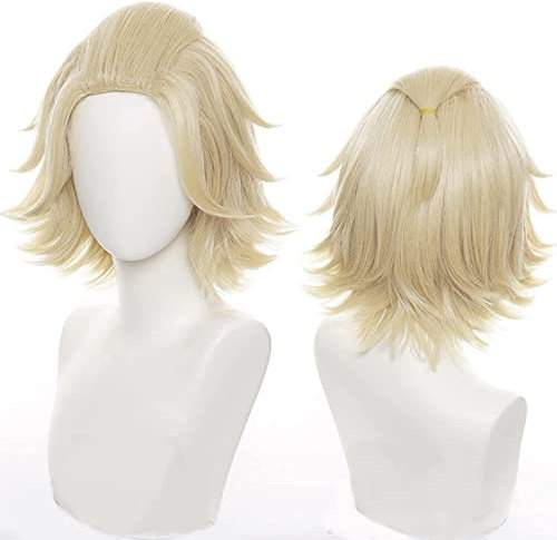 maysuwell Anime Cosplay Perücken Natürliche Goldene Kurze Perücke für Erwachsene