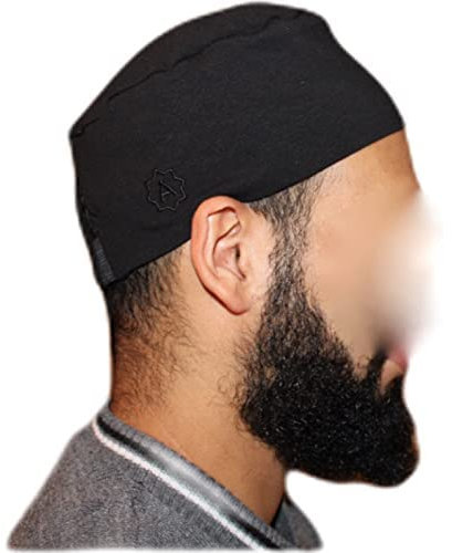 Schwarze islamische Gebetsmütze mit elastischem Stoff | Angenehm sitzende Mütze mit extra Gummizug | One Size islamische Kleidung | Muslimische Kopfbedeckung | Gebetskappe Islam