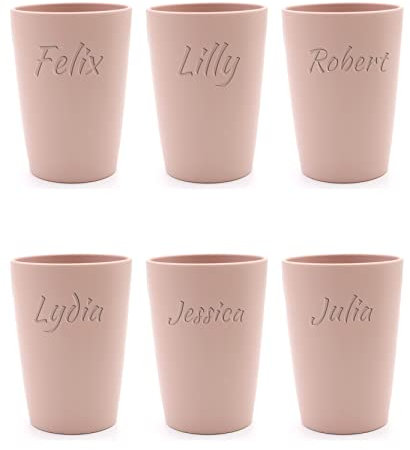 Magu - Lot de 6 gobelets personnalisés en biopolymère (100 % sans pétrole), avec nom - 6 gobelets + gravure personnalisée - Gobelets à brosser - Magu, Design naturel - Lot de 6, fleurs de cerisier