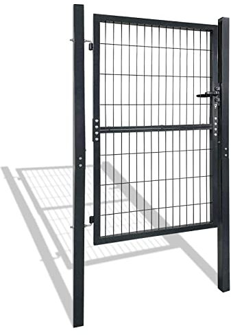 NAIZY Gartentor Metall Gartentür robust langlebig Zauntor Verzinkt Einzel Wellengitter Zauntür Anthrazit inkl. Türpfosten Kunststoffgriffe und Einsteckschloss (150x100cm)