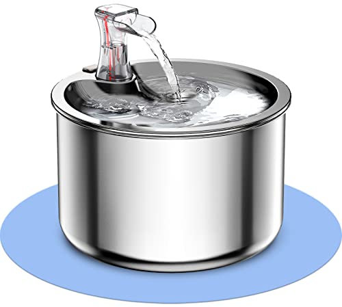Heroange Cat Water Fountain Stainless Steel, 2L Automatic Pet Water Fountain Cat Bowl, Ultra Quiet Pet Drinking Fountain with Multiple Filters, Dishwasher Safe Dog Water Dispenser