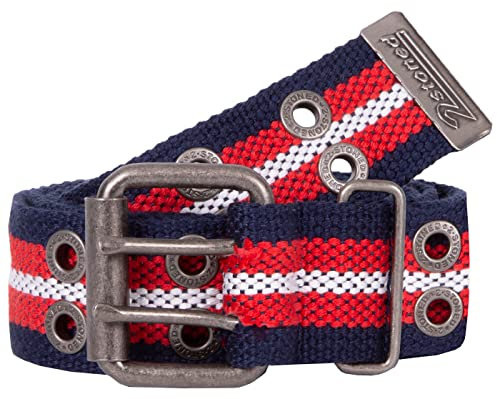 2Stoned Nietengürtel Stoffgürtel 4cm mit Dornschließe in Navy-Rot-Weiss 115 cm lang für Erwachsene und Kinder