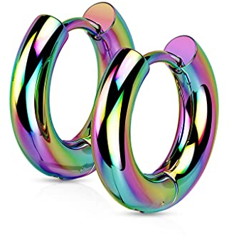 beyoutifulthings 1 Paar Damen Creolen 3-mm Breite 10-mm Durchmesser Chirurgenstahl Ohr-ringe Ohr-stecker Ohringe Regenbogen