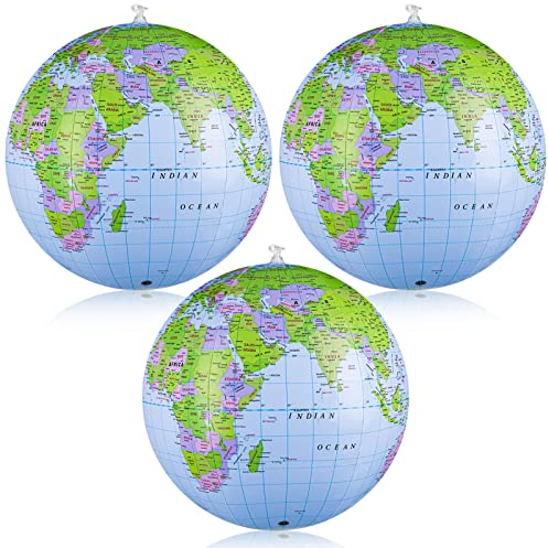 Xinzistar Erdkugel für Kinder, 40,6 cm, PVC, aufblasbare Weltkarte, pädagogisch, geografisch, für Kinder und Erwachsene, alle Altersgruppen, Schule, Lernen, drehbar, Dekoration, 3 Stück