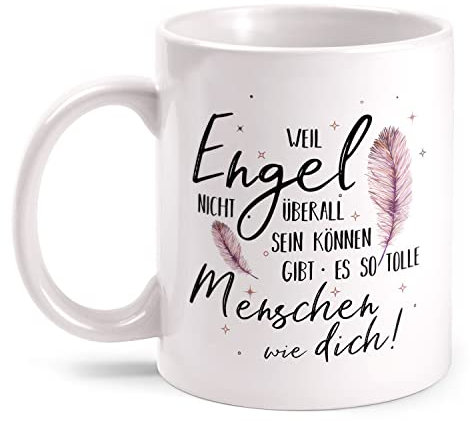 Fashionalarm Weil Engel Nicht überall Sein können Tasse mit Spruch lustig Motiv - beidseitig Bedruckt | Geschenk-Idee für Engel Freundin Freund, Weiß 330ml