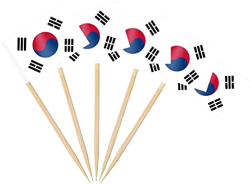 AhfuLife 100/200 Stück Cocktail Stick Flaggen, Zahnstocher Flagge für Sandwich Lebensmittel Cupcake Toppers Cocktail Obst Geschirr Party Supplies Pub Decor (100 Stück, Koreanisch Zahnstocher Flagge)
