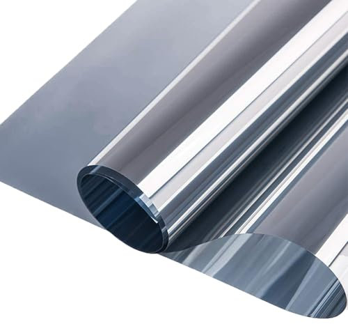 ConCus-T One Way Window Film Sun Blocking Mirror Tint Anti Glare Conservatory Roof Static Cling Reflective Daytime Privacy Solar Film, Silver, 44.5 x 300cm