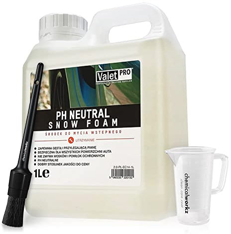 ValetPro SnowFoam Aktivschaum (1L) hochkonzentrierter Premium Snow Foam + chemicalworkz Messbecher - dichter Schaum für eine schonende Vorwäsche - pH-neutrales Auto Snow Foam Shampoo | 2-teilig