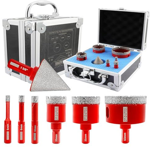 DT-DIATOOL Diamond Core Drill Bits Set - 6/8/10/25/35/50mmmm Hole Saws with 35mm Diamond Chamfer Bit for Porcelain Tile Ceramic Marble Granite Masonry Quartz
