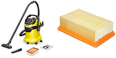 Bundle of Kärcher 16283020 Wet & Dry Vacuum Cleaner WD 5, blower function, power: 1100w, plastic container: 25 L, suction hose: 2.2 m + Kärcher Original Flat Pleated Filter KFI 4410: 1 piece