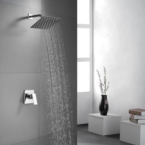 OUGOO Sistema de ducha empotrable con cabezal de ducha rectangular de acero inoxidable 304 de 25 x 25 cm, cromado