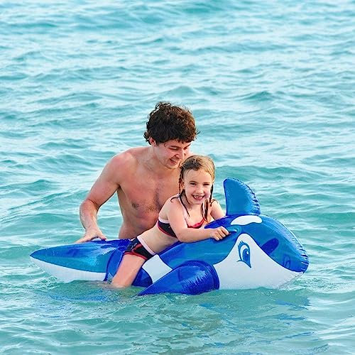 ADEPTNA Transparent Inflatable Whale Rider with Handle Beach Swimming Pool Holiday Summer Fun Toy