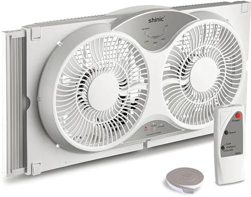 shinic Ventilador de ventana doble de 9 pulgadas con control remoto, flujo de aire reversible, cubierta extraíble, 3 velocidades, 3 modos, paneles expandibles (de 24 a 37 pulgadas), certificado ETL,