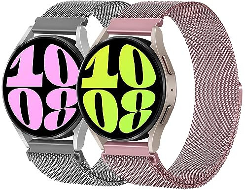 LEIXIUER 2 Pezzi Cinturini Milanese per Samsung Galaxy watch 7 6 5 4 active 2 40mm 44mm 42mm 46mm 43mm 47mm,Magnetic Cinturino in Acciaio Inossidabile per Galaxy watch 7 6 5 4 3 Band