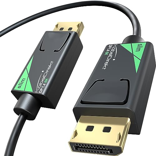 KabelDirekt – Cable DisplayPort 8K / 60Hz, DP 1.4 – 2m – Cable DP delgado con un diámetro de 4,5mm, para PCs/Portátiles, Monitores de alta resolución 4K/8K y ultra rápidos 144Hz / 165Hz / 240Hz