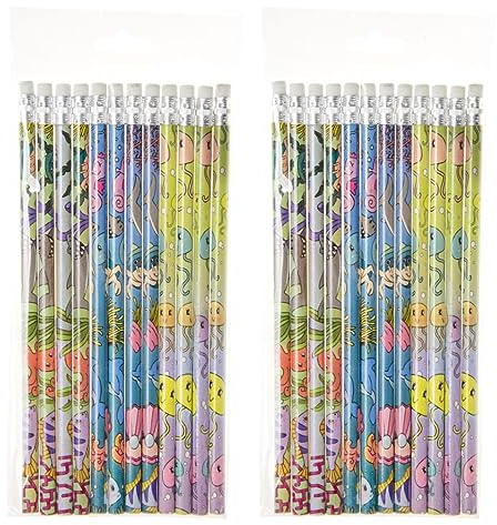 LG Import 48 x Bleistifte mit Radiergummi Meerestiere Meer 18 cm Kinder Bleistift Stifte Malen Schule Kindergeburtstag Schulanfang Schultütenfüllung Mitgebsel Giveaway Tombola