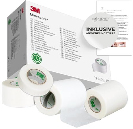 3M Micropore Vliespflaster Tape Weiß mit Anwendungstipps by P-Beauty für Wimpernverlängerung, Pflaster - Hypoallergen, Atmungsaktiv & Wasserfest - Klebeband für Haut & Lash Extensions (5cm 5x)