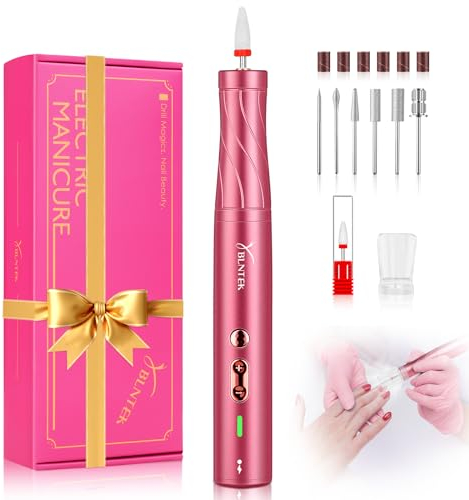 YBLNTEK Electric Nail Drill Machine, Cordless Nail Drill Kit, Professional Manicure Pedicure for Acrylic Gel Nails, 30000 RPM Portable Nail File with LED Light with 6 Drill Bits for Home Salon