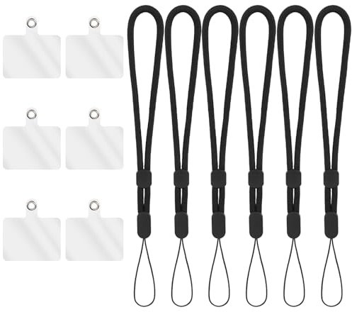 Amabro 6PCS Phone Lanyard Strap, Detachable Cellphone Wrist Strap Holder Adjustable Phone Charm Grip Black Hand-free Phone Chain with Tether Tab for Universal Coverage Phones Cases Keys Case