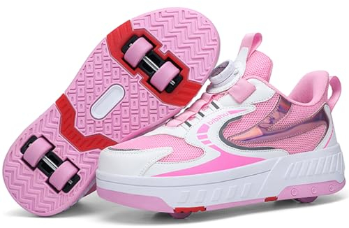 WOWEI Schuhe mit Rollen für Jungen Mädchen Skateboardschuhe Sportschuhe Rollschuhe Kinder 2-in-1-Multifunktionsrollschuhe Sneakers Mit Rollen Outdoorschuhe (BZX-T24, 34EU)